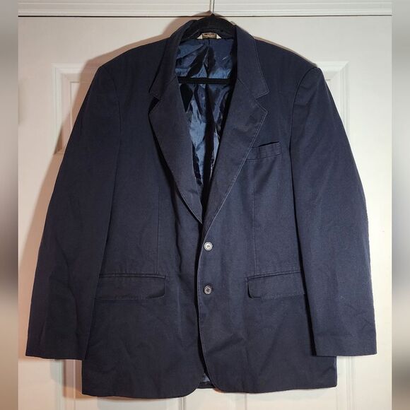 Duke Haband Vintage Navy Blue Cotton Blend Blazer Jacket 44L - Picture 1 of 7